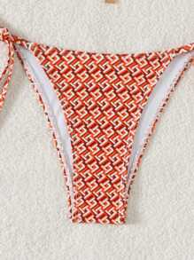 Conjunto de bikini de triángulo con estampado geométrico y colgante de metal para el cuello, atuendo de verano para vacaciones - Multicolor - Ver 7