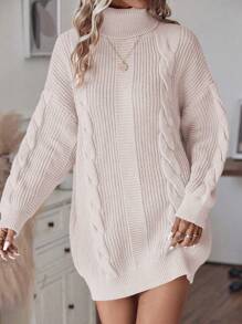 SHEIN LUNE Women Casual Solid Color Turtleneck Sweater Dress For Autumn/Winter - Apricot - View 5