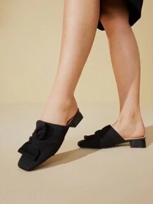 CUCCOO BASICS Women's Comfortable Black Low Heel Woven Knot Square Toe Mules, Suitable For Work, Date, Shopping, Vacation