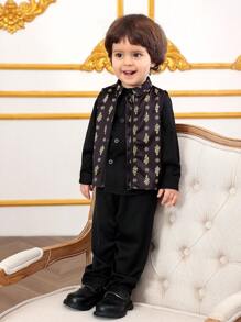 男婴三件套缎面服装套装，时尚优雅，是每个小男孩衣柜里的必备单品 - 黑色 - 查看 4