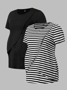 Modmama Maternity 2pcs Casual Nursing T-Shirt, Simple & Fashionable For Everyday Wear - Black and White - View 7