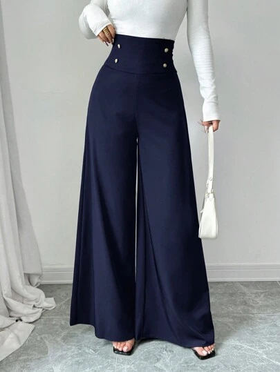 Firerie Plus Size Women's Summer Classy Outfits Clothes Simple Fashion Commuting Business Elegant Super High Waist Wide Leg Trousers Pants Women Dress Pants Black Pants Spring