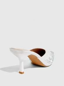 CUCCOO SZL Zapatos de tacón alto tipo mule con puntera fina y detalles de cristales, de estilo sexy y sin talón trasero para mujer