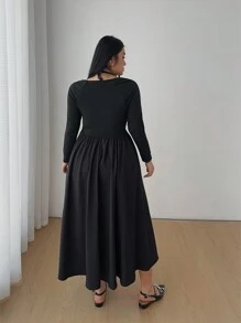 Celure Plus Size Casual Fitted Long Dress, French Style, Minimalist & Fashionable, Suitable For Daily Wear