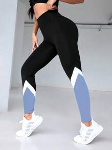 Easithlete Women Contrast Color Pocket Casual Fitness Leggings - Multicolor - View 3