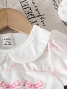 Souflis Souflis Baby Girls Summer Simple Pink Butterfly Pattern Puff Sleeve Adorable Gather Ruffle Hem Casual Outing Essential
