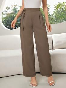 Modelyn Plain Casual Straight Leg Pants, Versatile For Commute - Army Green - View 6