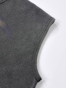 ROMWE MEN Grunge Punk 男士复古水洗字母和图案印花短款背心 - 黑色 - 查看 3