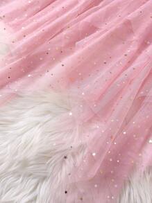 SHEIN Unity Plus Size Romantic Shiny Sequin Mesh Fluffy Skirt, Spring/Summer - Pink - View 3