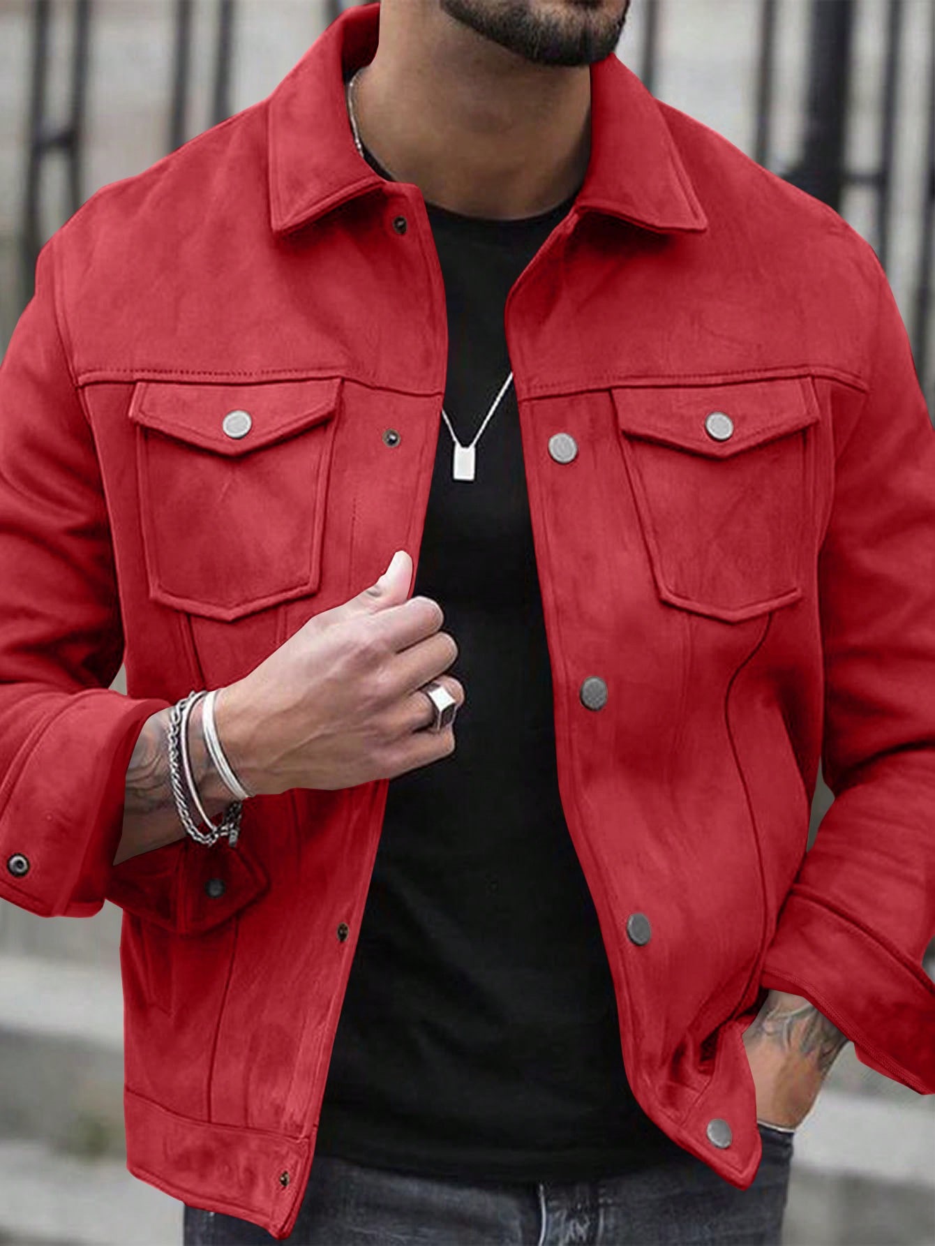 Manfinity Dauomo American Retro New Casual Business Elastic Luxury Faux Suede Bomber Style Men Jacket, Autumn/Winter