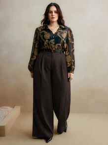 Anewsta Pantalones rectos de mujer de uso casual y para ir al trabajo, pantalones anchos modestos para vacaciones y Año Nuevo, pantalones de vestir marrones de cintura alta para mujeres