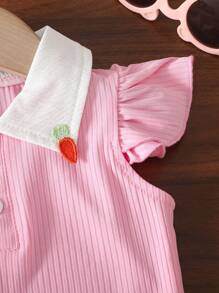 Set de 2 piezas de ropa de verano para bebé/niña pequeña con blusa de manga corta y shorts lindos - Rosa - Ver 7