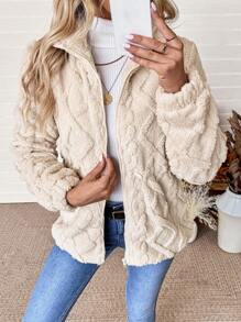 Chiquease 休闲收腰菱形提花保暖内衬夹克