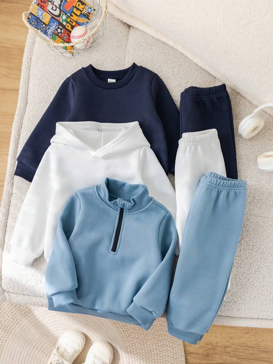 SHEIN Leap Crew 6 Pieces Set: Baby Boys Letter Print Hoodie Sweatshirt And Drawstring Pants - Multicolor - View 1