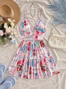 Soleia 女士夏季多彩假期花卉浪漫游乐园约会细肩带迷你连衣裙适合情人节 - 彩色 - 查看 7