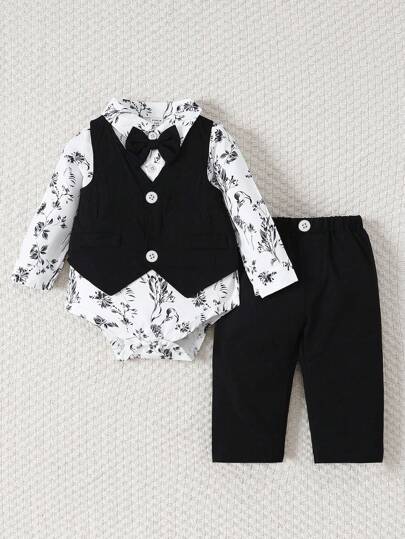 Souflis Souflis 3 件套男婴绅士风西装外套、背心和长袖衬衫套装，秋冬