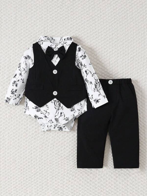 Souflis Souflis 3 件套男婴绅士风西装外套、背心和长袖衬衫套装，秋冬