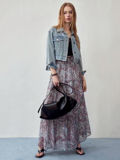 MOTF STUDIO 佩斯利印花飘逸荷叶边下摆短裙