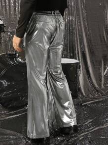 FeverCity 男士冰丝银色金属长喇叭西装裤 - 銀色 - 查看 4