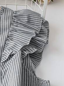 SHEIN LUNE Áo sơ mi tay lỡ kẻ sọc thường ngày đi làm mùa hè cỡ lớn - màu đen - Xem 3