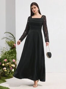 Modelyn Elegant paljett- och mesh-patchworkklänning för kvinnor - Svart - Visa 7