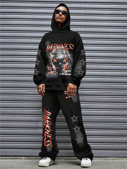 Street Life Men's Casual Character Print Hoodie And Sweatpants Set