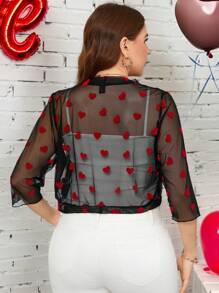 SHEIN Clasi Große Größen Damen Herz-Mesh 3/4 Arm offene Vorderseite kurze Jacke