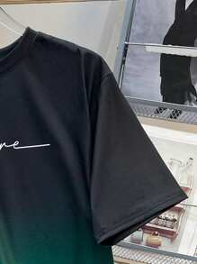 SHEIN Bộ quần short tay ngắn màu ombre cho bé trai tuổi teen, phong cách đường phố Punk Rock giản dị cho hoạt động ngoài trời, tiệc tùng, lễ hội âm nhạc, thích hợp cho mùa xuân/hè, màu đen và xanh lá cây có in hình tiếng Anh - Nhiều màu - Xem 7