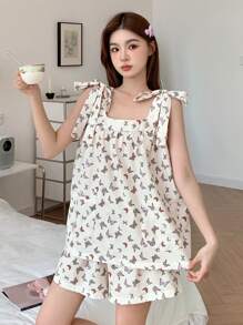 DAZY Słodki wzór motyla, bezrękawnik i spodenki, komplet, piżama damska