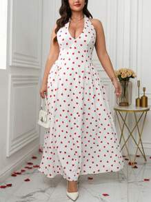 Flirla Plus Size Women Boho V-Neck Spaghetti Strap Ruched A-Line Dress, Suitable For Valentine's Day, For Summer - White - View 6