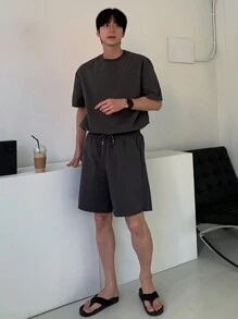 DAZY Summer Solid Grey Casual T-Shirt Set For Men - Grey - View 5