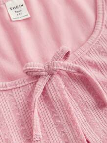 SHEIN 2pcs/Set Teen Girls' Pink Casual Jacquard Knit Crew Neck Open Front Cropped Top And Mini Skirt Set - Pink - View 7