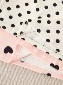 4pcs Teen Girls Polka Dot Heart Print Short Sleeve & Shorts Tight Fitting Comfortable Cute Pajama Set - Multicolor - View 5