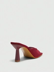 CUCCOO BIZCHIC Square Toe Stiletto High Heel Women's Summer Rhinestone Breathable Sandals Spring Shoes Spring Break Easter - Burgundy - View 10