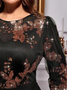 SHEIN Clasi Mono elegante con parches de lentejuelas de talla grande para fiestas - Dorado - Ver 8