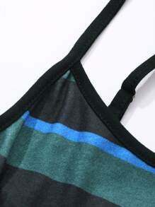 DAZY Simple Striped Spaghetti Strap Long Nightgown Pajama - Green - View 7