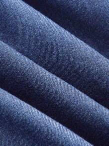 Vintamour 复古翻领收腰 3/4 袖女式牛仔中长连衣裙，深牛仔蓝 - 中等水洗藍 - 查看 4