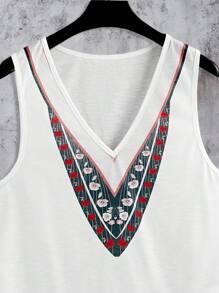 Manfinity Homme Men's Casual Retro Floral Print V-Neck Tank Top - White - View 3