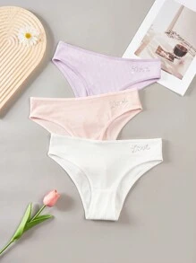 3pcs/Set Teen Girls' Minimalist Fashion Casual Everyday Underwear - Multicolor - View 4