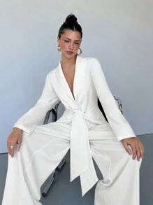 Aloruh Women's Spring Blazer Old Money Style Fashion Modern Elegant  Commuting Dinner Formal Occasion Solid Color Long Sleeves Suit Casual Basic White Simple Casual Blazer Business Casual Woman - White - View 7