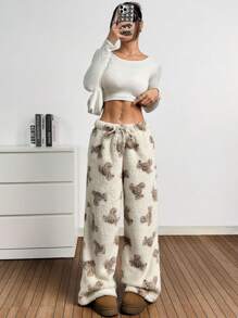 Solflare 大码女式毛绒熊图案裤子 - 白色 - 查看 3