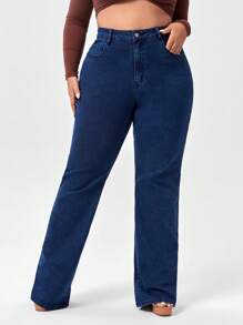 SHEIN SXY Plus Size Casual Vintage Washed High Waisted Jeans - Dark Wash - View 3