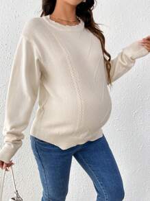 SHEIN Maternity Round Neck Plain Color Casual Sweater, Autumn/Winter