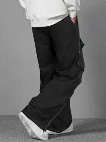 ROMWE MEN Street Life Quần Cargo xếp ly lưng thun thời trang nam - màu đen - Xem 2