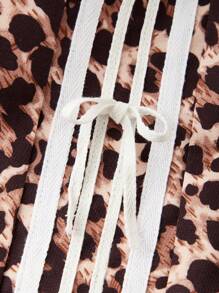 SHEIN Teen Girl Loose Casual Minimalist Comfortable Leopard Print Tie Belt Decorated Bow Casual Pants - Black - View 8