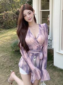 DAZY Women V-Neck Long Flare Sleeve Top - Pink - View 6