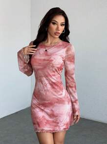 SHEIN PETITE Váy ngắn hở lưng in họa tiết màu hồng mùa hè dành cho nữ, thích hợp cho các bữa tiệc, lễ hội và các dịp khác. - Hồng - Xem 3