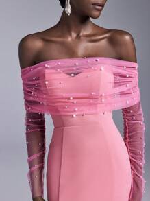 Elitara Váy cưới dài tay chữ A rộng lưng khoét sâu bằng vải satin trắng thanh lịch lãng mạn, trang trí xích mỏng, váy cưới đơn giản, cô dâu - Màu Hồng Tươi - Xem 2