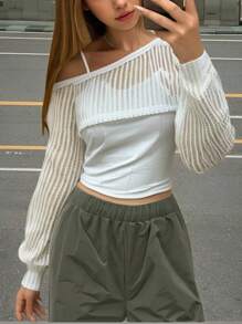 SHEIN Girlism 3pcs/Set For Teen Girls, Black & Beige, Fall/Winter, Casual Versatile Streetwear Style, Matching Family Outfit, Back To School, Solid Color Hollow-Out Jacquard Knit Tank Tops, Sleeveless, Relaxed Graduation Outfit. - Multicolor - View 4