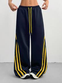 Coolane Women's Spring/Summer Couple Costumes Game Day Going Out Preppy Yellow Contrast Color Webbing Sweatpants,Rave Festival Outfits,Mardi Gras